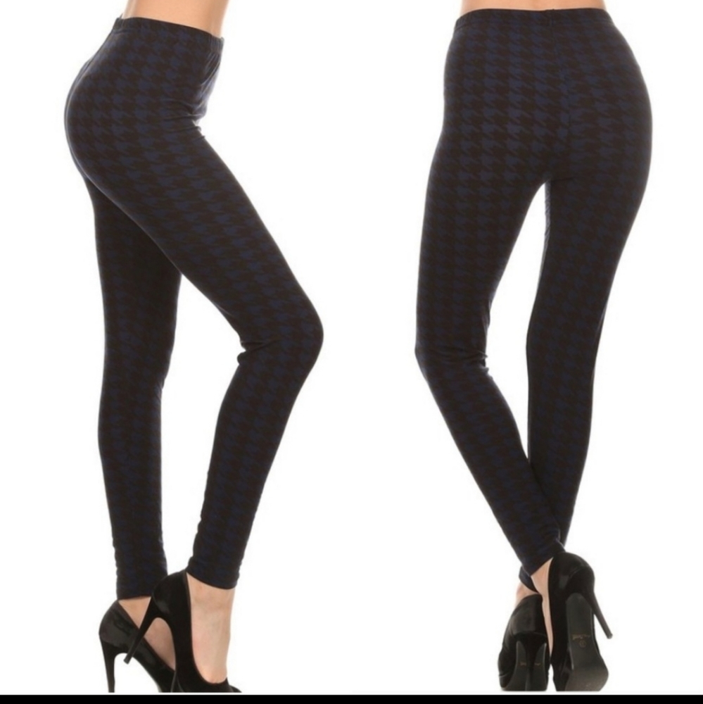 Buttery Soft High Waist Printed Leggings Houndstooth Plaid